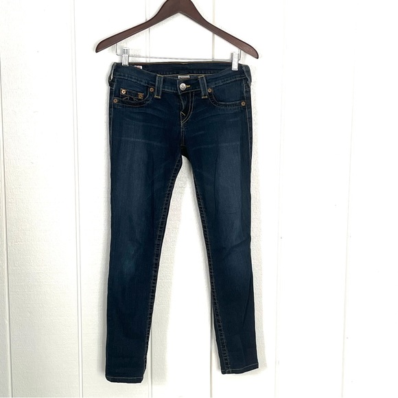 Vintage Y2k True Religion Low Rise Dark Skinny Jeans Embellished Back Pockets - Picture 5 of 13